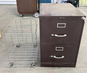 (1) 2-Drawer Filing Cabinet & (1) Rolling Metal Rack