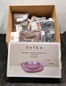 (1) ZOLKA - 2-Piece Granite Coated - Non-Stick Pan Set & (1) Box Of Assorted Amazon Overstock