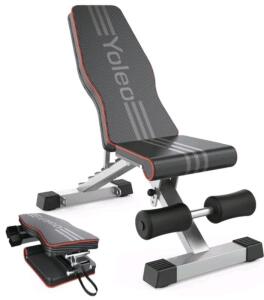 (1) Yoleo Adjustable Weight Bench for Full Body Workout; Foldable Bench Press Bench of Home Gym Strength Training; Incline Decline Flat Utility Workout Bench W/ Quick Folding & Fast Adjustment, Black<br/>