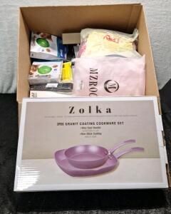 (1) ZOLKA - 2-Piece Granite Coated - Non-Stick Pan Set & (1) Box Of Assorted Amazon Overstock