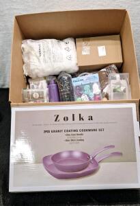 (1) ZOLKA - 2-Piece Granite Coated - Non-Stick Pan Set & (1) Box Of Assorted Amazon Overstock