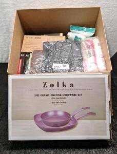 (1) ZOLKA - 2-Piece Granite Coated - Non-Stick Pan Set & (1) Box Of Assorted Amazon Overstock