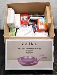 (1) ZOLKA - 2-Piece Granite Coated - Non-Stick Pan Set & (1) Box Of Assorted Amazon Overstock