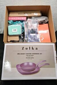 (1) ZOLKA - 2-Piece Granite Coated - Non-Stick Pan Set & (1) Box Of Assorted Amazon Overstock