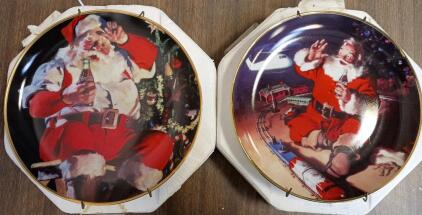 [2] Vintage Coca-Cola Collector Plates Featuring Santa Claus.