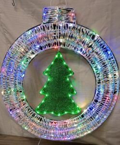 Outdoor Christmas Wreath Decoration, 33in Pre-Lit Holiday Decor with 84 LED Lights Little Christmas Tree, Christmas Decor for Indoor Yard Lawn Garden Patio