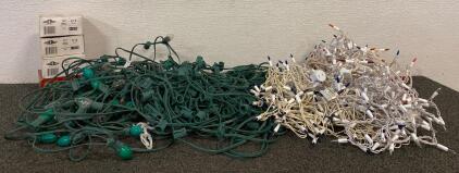 Christmas Lights, Green, Clear, Blue, And Multicolored (Clear And Blue Work), And Replacement Bulbs