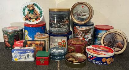 Collection Of Vintage Christmas & Holiday Themed Tins & Canisters