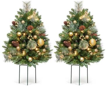 (2) 30&rdquo; Prelit Battery Operated Outdoor Christmas Trees