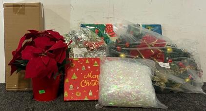 Christmas Decor Including Wreaths, Floor Mat, Tabletop Christmas Tree & More