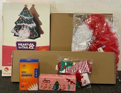 Joy Outdoor Yard Sign, 18&rdquo; Christmas Wreath, Christmas Tree Cat Playhouse, XMAS Gift Box, Christmas Lights & More