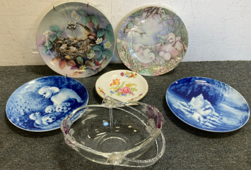 Collectible Plates and Lavender Glass Dish