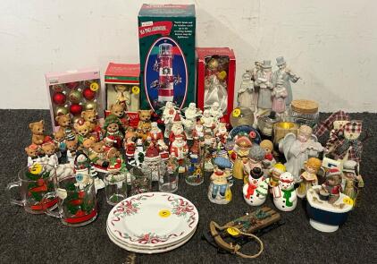 Collection Of Vintage Glass Christmas Decor, Ornaments & Dishes