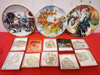 [3] Vintage Santa Claus Christmas Plates, [10] Genuine 24K Gold Finish Brass State Christmas Tree Ornaments