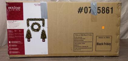 Holiday Living Pre Lit Garland, Wreath & Tree Set In Original Box