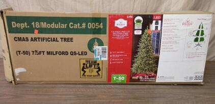 7.5 Foot Pre Lit Milford Pine Clear Lights Artificial Christmas Tree T-50