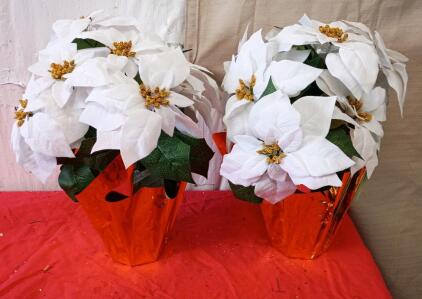 2 Pack 18" Lighted Large Artificial Poinsettias for Outdoors LED Poinsettia Flowers Artificial Faux Poinsettia Plants Poinsettia Christmas Decorations for Office Home,