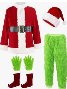 Christmas Costume Adults Men Santa Claus Suit 4PCS Deluxe Professional Furry Xmas Cosplay Sz 2x