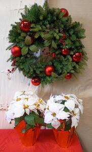 2 Pack 18" Lighted Large Artificial Poinsettias for Outdoors LED Poinsettia Flowers Artificial Faux Poinsettia Plants Poinsettia Christmas Decorations for Office Home, 20" Christmas Wreath