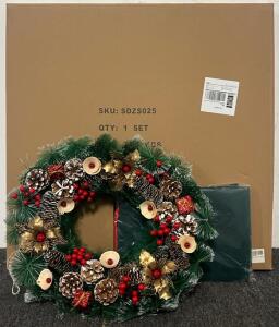 33&rdquo; Pre Lit Outdoor Christmas Wreath & 24&rdquo; Classic Christmas Wreath