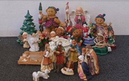 Nativity Set, Ceramic Bear Decorations, Ceramic Angel Decoration,Ceramic Christmas Tree, (Working) Vintage Lamp, And More