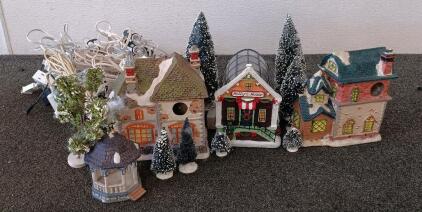 Holiday Time Collectable Ceramic Buildings And Activation Cords/Lights