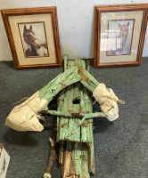 Decorative Bird House and (2) Horse Pictures