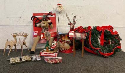 (3) Wreaths, Reindeer Wreath Accessory, (3) Decor Reindeers, Bells, And More
