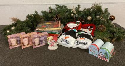(2) Garlands, Christmas Cooking And Crafting Books, Christmas Hand Towels, (3) Gifts Packs And More