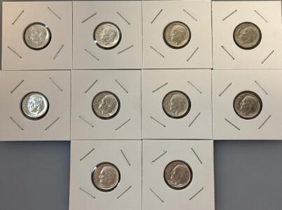 (10)1956-1964 Roosevelt Dimes- 90% Silver Coins
