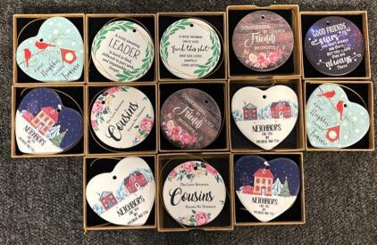 (13) Ceramic Gift Ornaments w/ Quotes/Phrases
