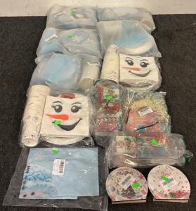 Large Assortment of Christmas Party Supplies (Disposable Cups, Plates, Napkins, Cutlery) & More