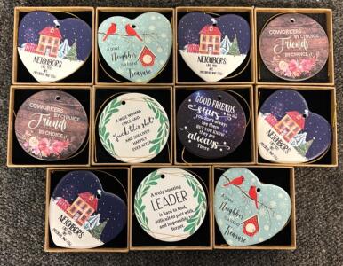 (11) Ceramic Gift Ornaments w/ Quotes/Phrases
