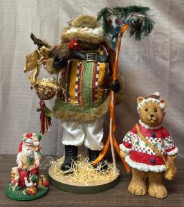(2) Santa Claus Figurines & (1) Teddy Bear Statue / 12in