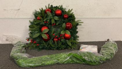 20&rdquo; Wreath, 65&rdquo; Garland, And Tree Skirt