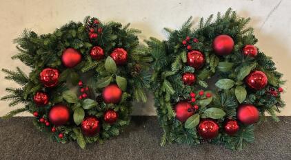 (2) Large Beautiful Decorative Christmas Wreaths