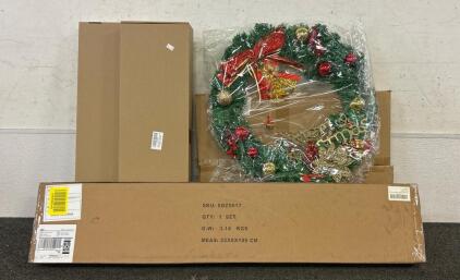 (1) Bubble Tree, (2) XMAS Red Empty Signs, And (1) Pre-Lit Wreath