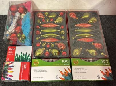 Beautiful Christmas Ornaments, (200) Energy Saver Christmas Lights, (100) Green Lights, & (100) Multicolor Lights