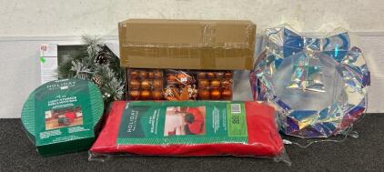 (1) Rolling Tree Bag, Ornaments, (1) 4CT Light-Storage Reels With Bag, And More