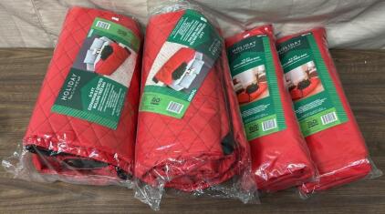 (2) Holiday Living 6-9ft Expandable Quilted Rolling Tree Bags & (2) 7.5ft Rolling Tree Bag