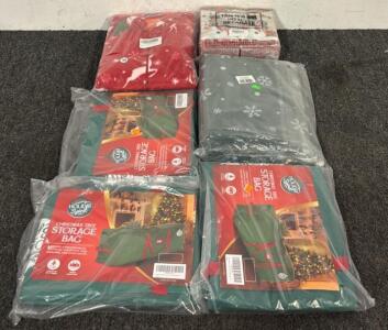 Medium Christmas Pajamas, Set of Christmas Napkins, & (4) Christmas Tree Storage Bags