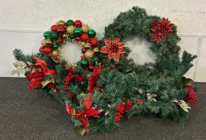 (2) Christmas Wreaths & (1) Garland