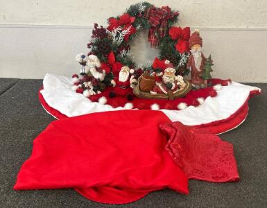 (1) Tree Skirt (1) Wreath (4) Santa Statues And More!
