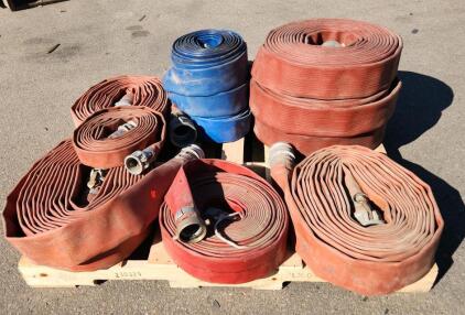 (11)Layflat Fire Hose Set, Red and Blue, Storz-Type Coupling, 50 ft Length