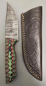 Custom Damascus Steel Hunting Knife W/ Leather Sheath