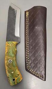 Custom Shape Carbon Steel Knife W/ Leather Sheath