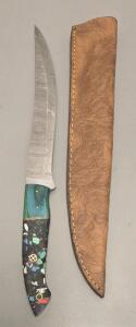14" Dagger Style Damascus Steel Custom Knife W/ Leather Sheath