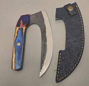 Custom Carbon Steel Ulu Knife W/ Leather Sheath