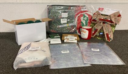 Christmas Comforter, Wreath Bow, Ornaments, Snowflake Window Stickers, And More