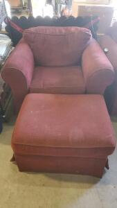 Red Velvet Armchair with an Ottoman 42"x36"x33"